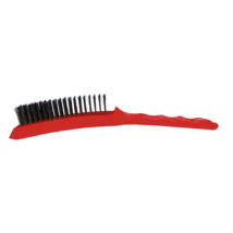 Picture of the Josco Long Plastic Handle Hand Brush with Steel Wire, the handle is red