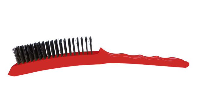 Picture of the Josco Long Plastic Handle Hand Brush with Steel Wire, the handle is red