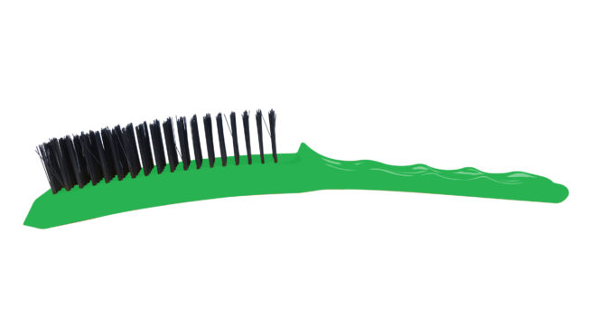 Picture of the Josco Long Plastic Handle Hand Brush with Stainless Steel Wire, the handle is green